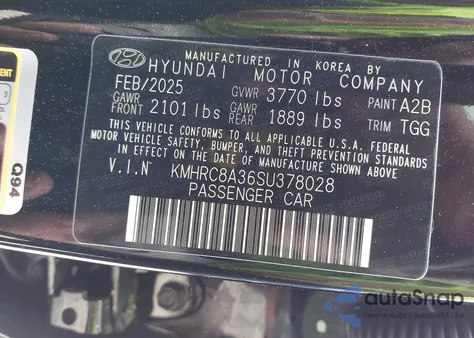 2025 Hyundai Venue Sel из США, поврежденный, VIN KMHRC8A36SU378028